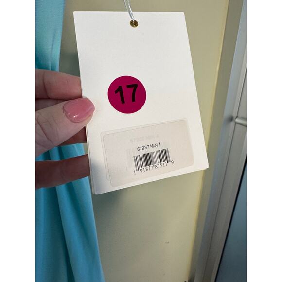 Mac Duggal NWT One Shoulder Ruched Cut Out Jersey Gown in Mint Size 4 - Picture 6 of 7